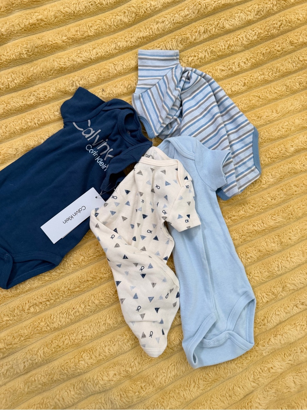 Calvin Klein Baby One-Piece Bodysuit Navy, Light Blue, White Baby Boy Onsie 0-3